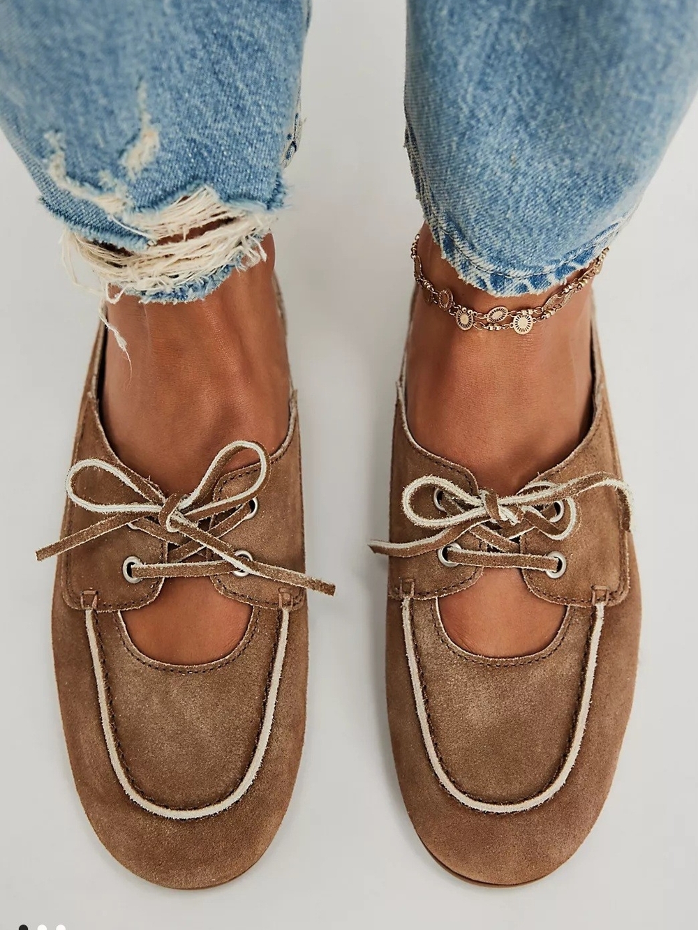 We The Free/Jeffery Cambell Suede Lace-Up Boat Mules in Brown. Current Season.